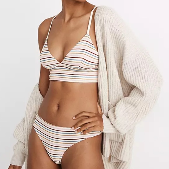 Madewell Cotton-Modal® Kealy Longline Bralette in rainbow stripe - Picture 1 of 9